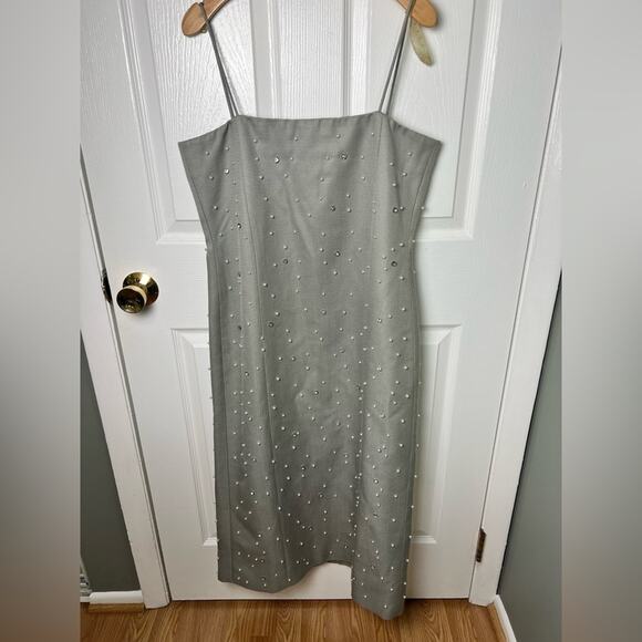 STINE GOYA Aly Wool Blend Beaded Rhinestone Gray Midi Dress M - Picture 3 of 12